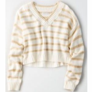 nwot american eagle cropped white & tan sweater